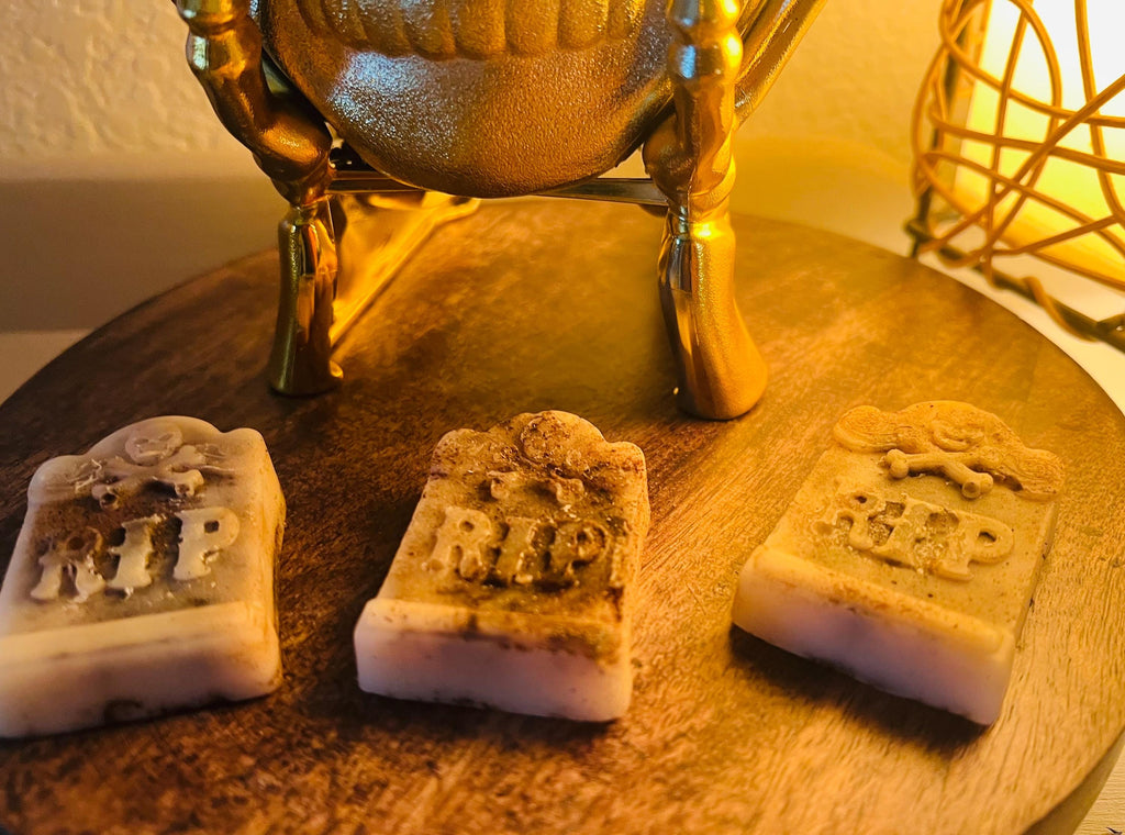 Handmade Beeswax Tombstone Wax Melts, Allspice Scented, Graveyard Decor, Set of 3