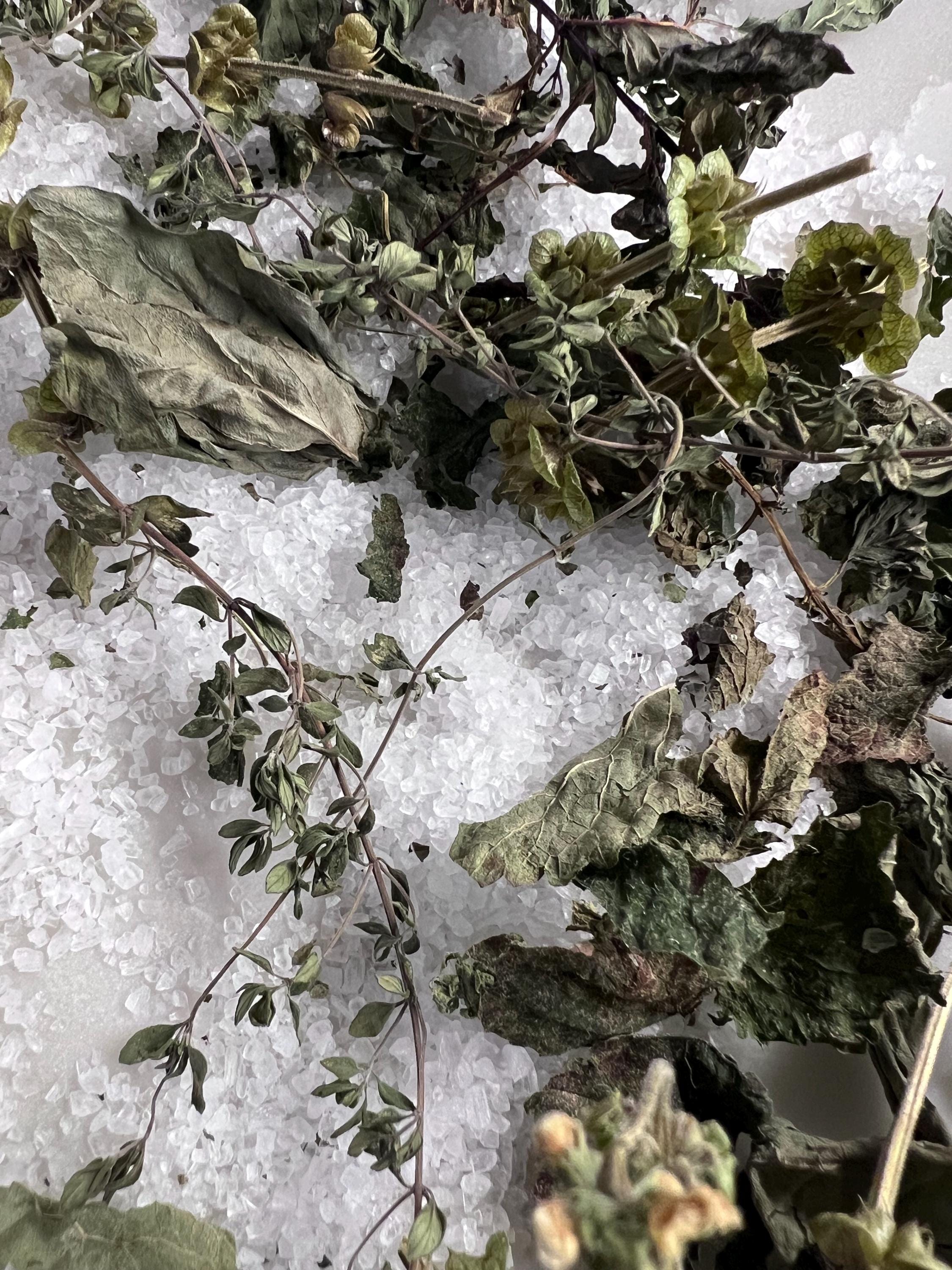 Safe in the Shadows, Herbal Protection Salt Basil Thyme Lemon Balm Mint, Ritual Salt, Witchcraft Supply