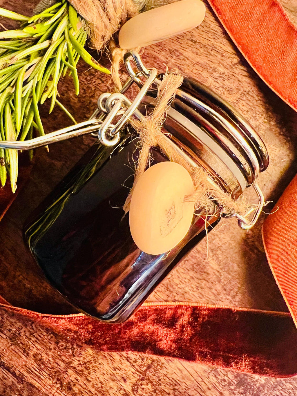 Mini Homegrown Dried Rosemary in Mini Amber Glass Jar, Reusable Apothecary Herb Jar,  Kitchen Witch Herb, Green Witch Curio, Handmade Charm, Gift