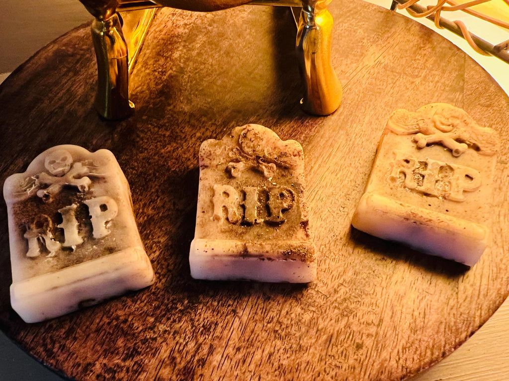 Handmade Beeswax Tombstone Wax Melts, Allspice Scented, Graveyard Decor, Set of 3