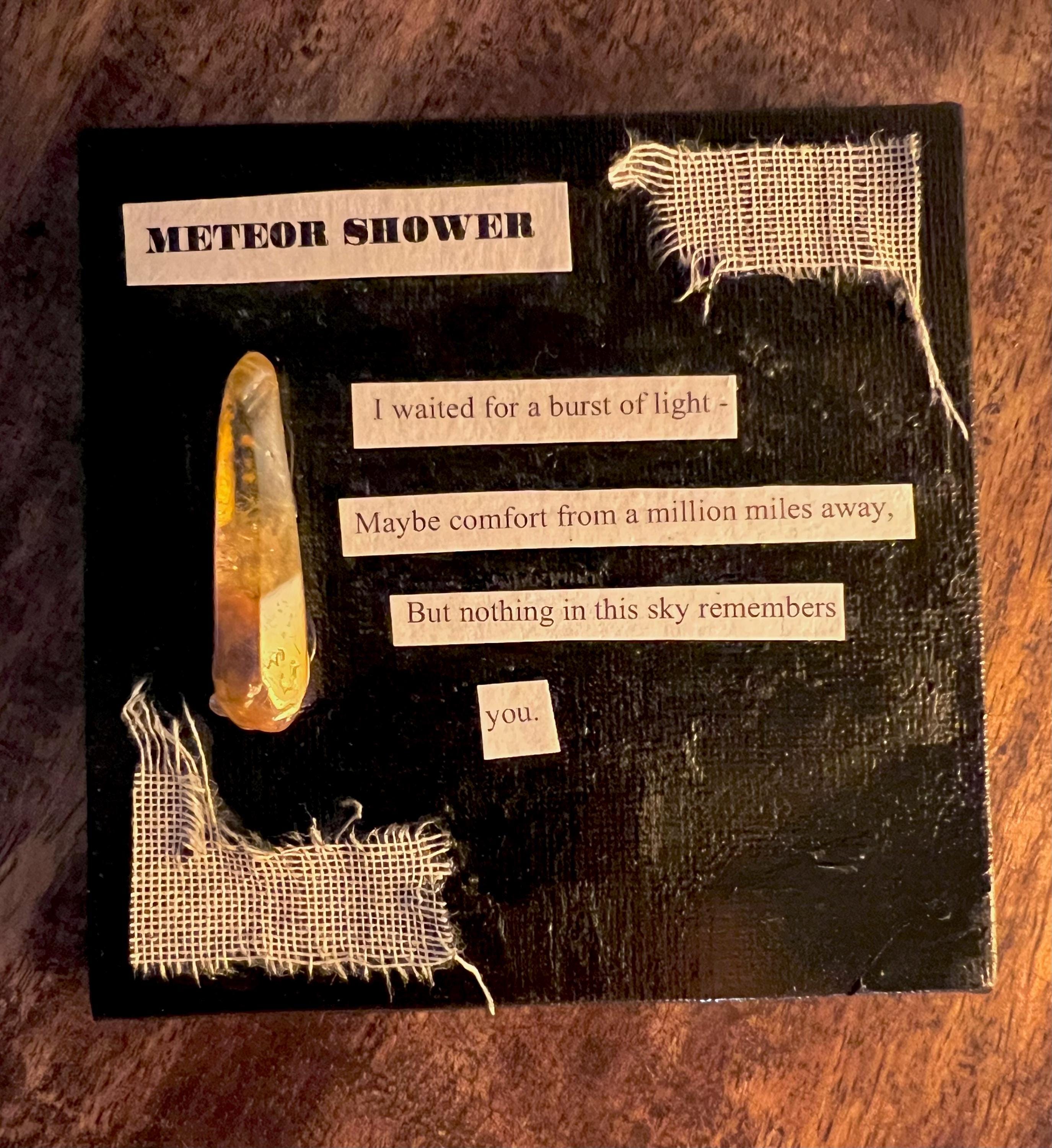 Meteor Shower, Original Mixed Media Poetry Art 4x4 Canvas Handmade by the Witch Celestial Decor Gothic Cottagecore Gift