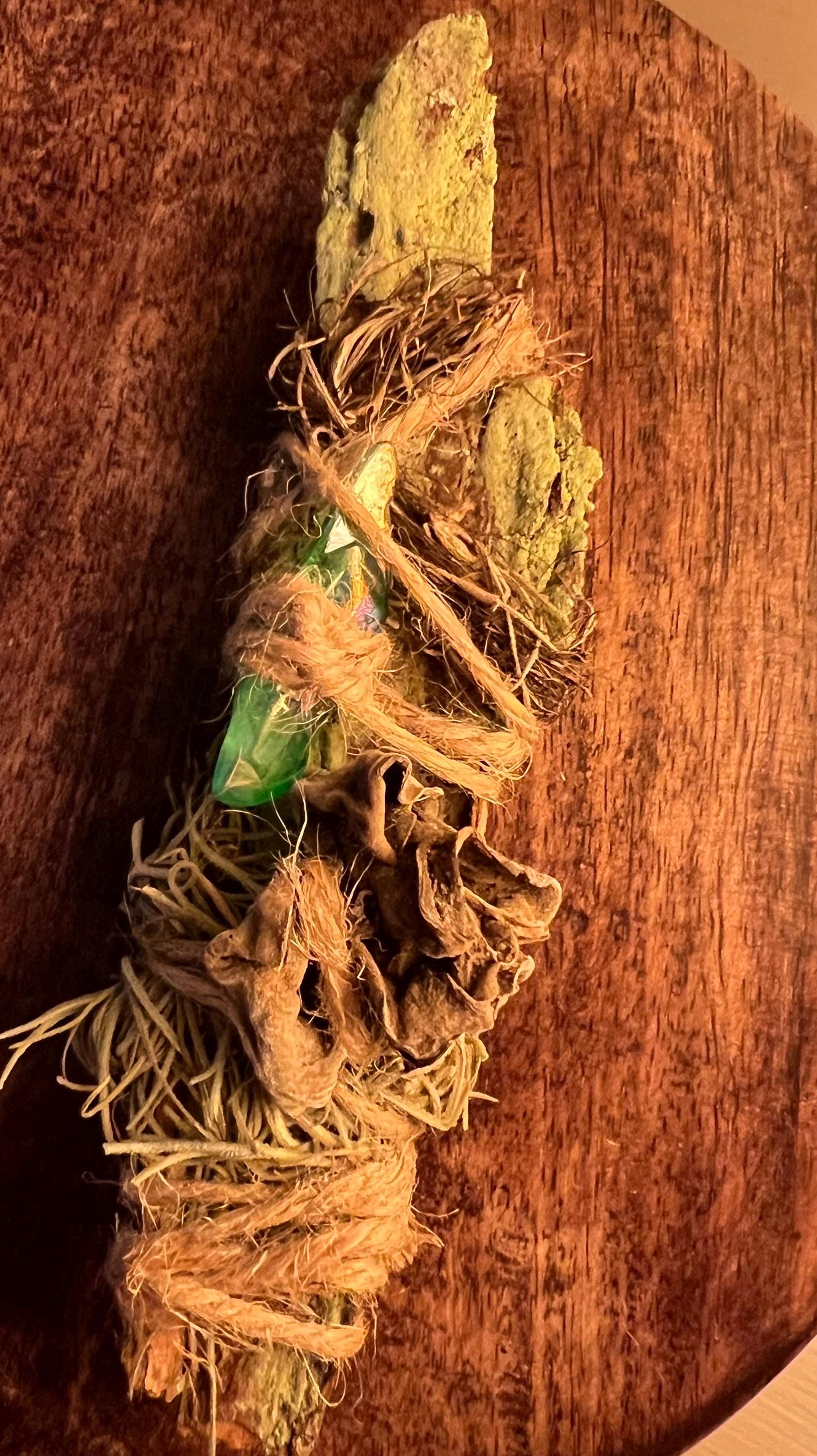 Delight, Primitive Forest Talisman, Cypress Bark, Wood Ear Mushroom and Aura Quartz, Altar Piece, Sculpture, Living Art