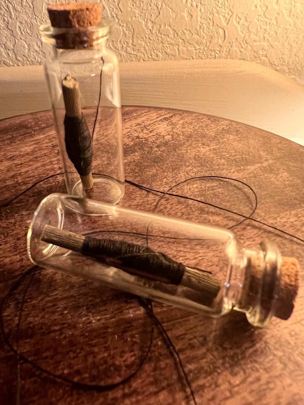 Black Thread Protection Charm, Rose Stem Binding Vial, Witchcraft Spell Supply, Banishing Curio
