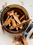 Organic Crushed Cinnamon Stick in Amber Glass Jar, Rustic Apothecary Spice Jar, Kitchen Witch Curio, Handmade Clay Cinnamon Charm, Gift