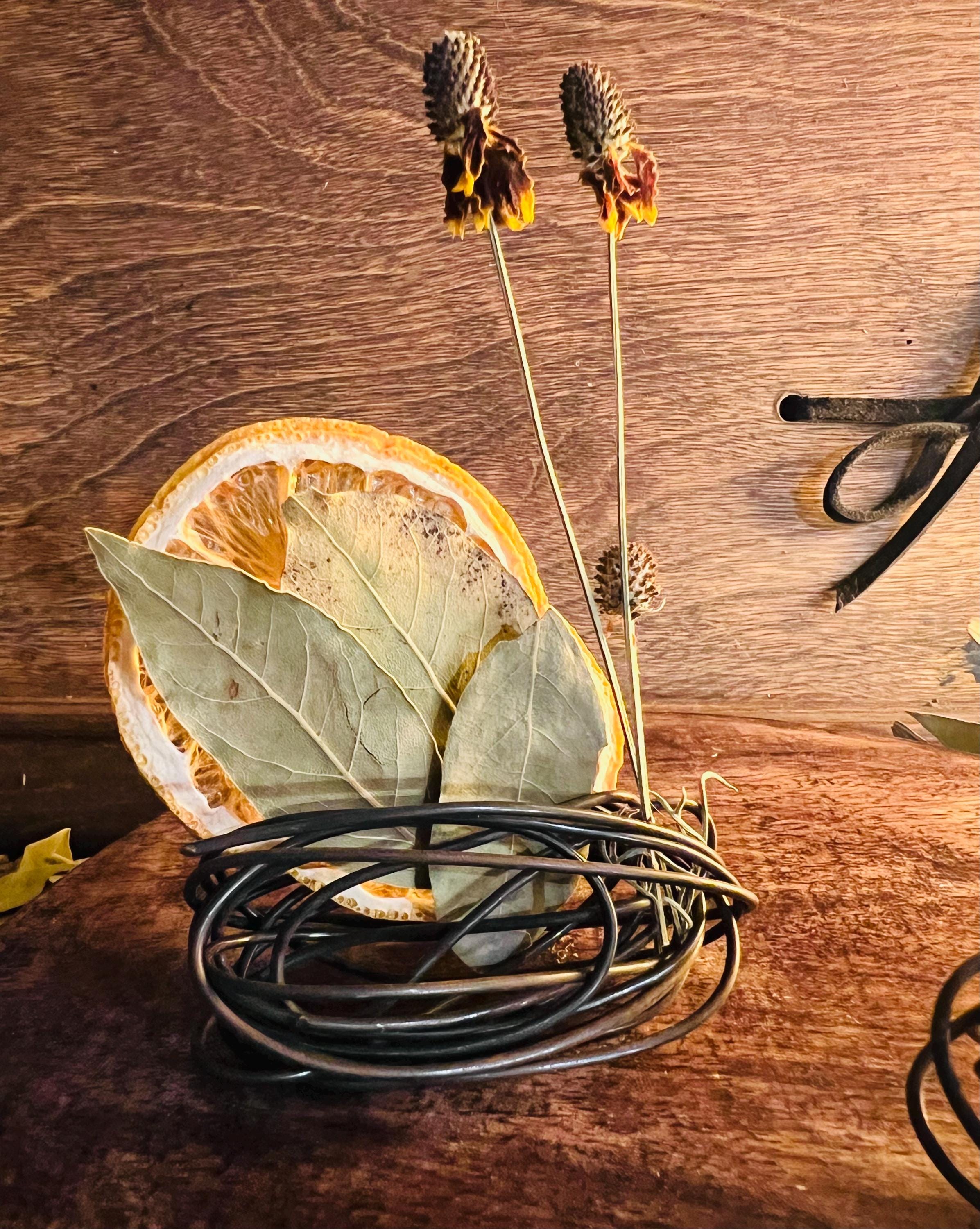Burning Witch’s Vase, OLC Original Wire Vessel,  Hand-Formed Steel Altar Vase, Primitive Ritual Herb Holder