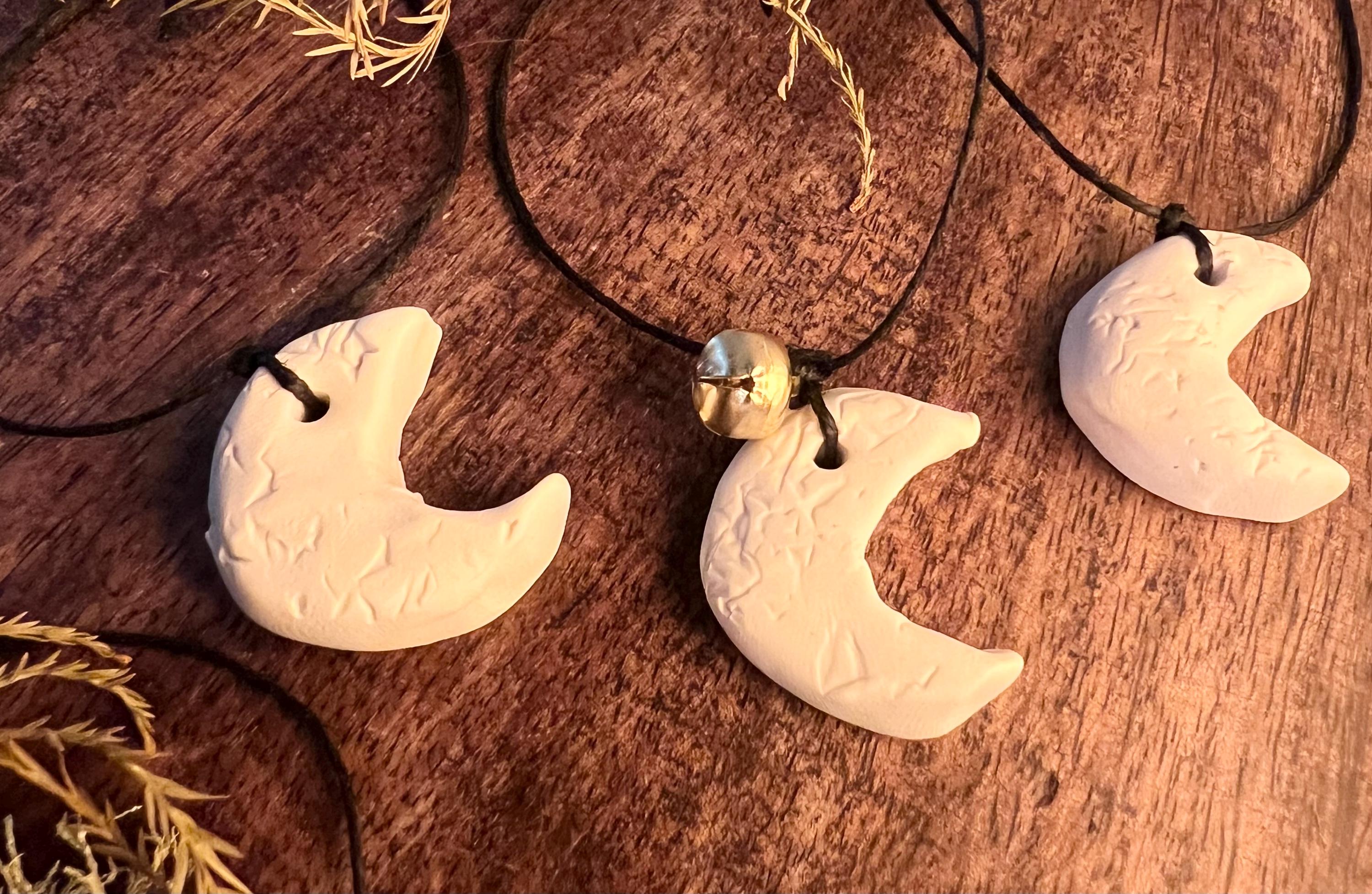 How I Miss the Moon, Crescent Charm, Bone Clay Lunar Keepsake, Romantic Witchcraft Talisman