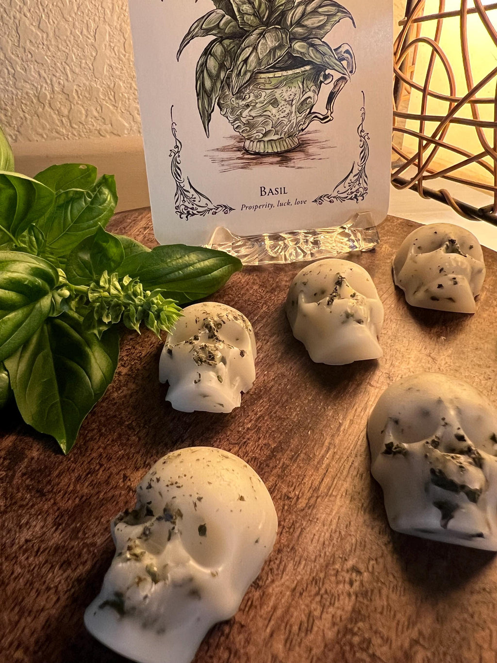 Beeswax Skull Melts with Basil, Witchy Charms, Set of 3 or 7