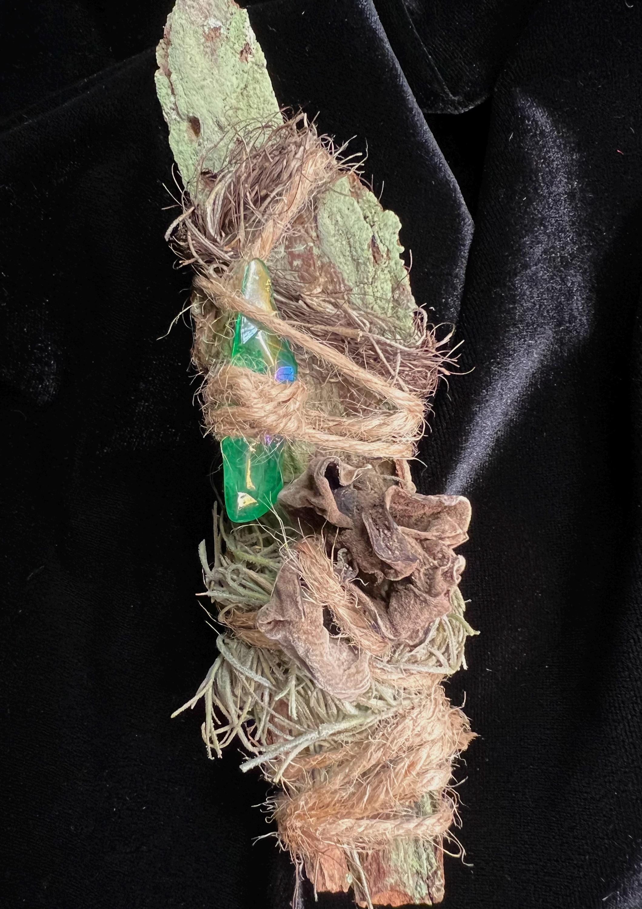 Delight, Primitive Forest Talisman, Cypress Bark, Wood Ear Mushroom and Aura Quartz, Altar Piece, Sculpture, Living Art