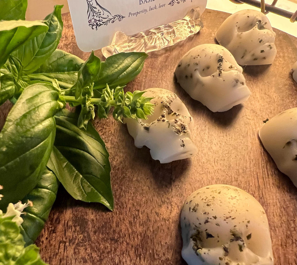 Beeswax Skull Melts with Basil, Witchy Charms, Set of 3 or 7
