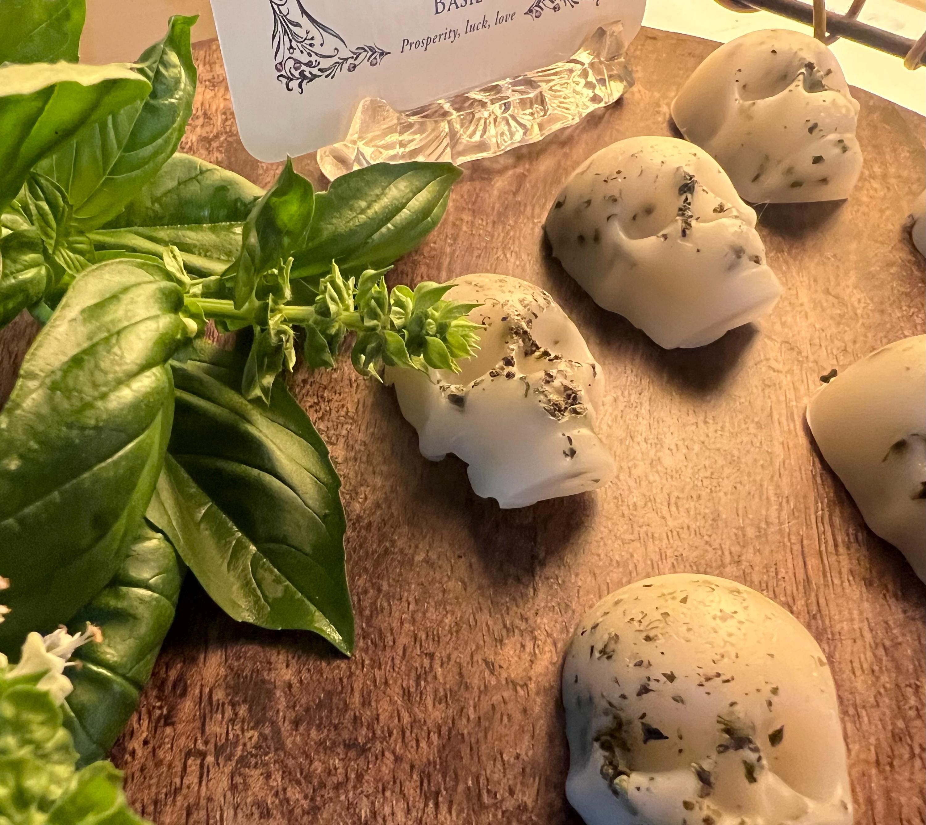 Beeswax Skull Melts with Basil, Witchy Charms, Set of 3 or 7