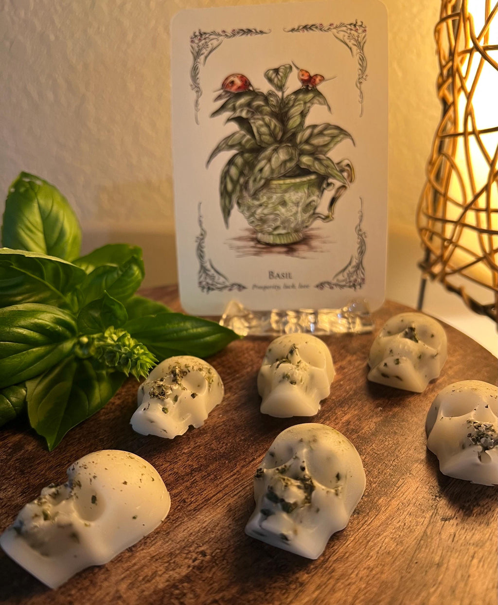 Beeswax Skull Melts with Basil, Witchy Charms, Set of 3 or 7