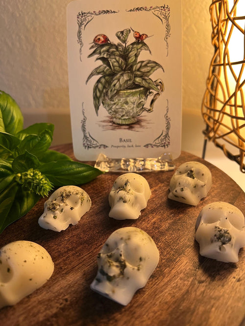 Beeswax Skull Melts with Basil, Witchy Charms, Set of 3 or 7