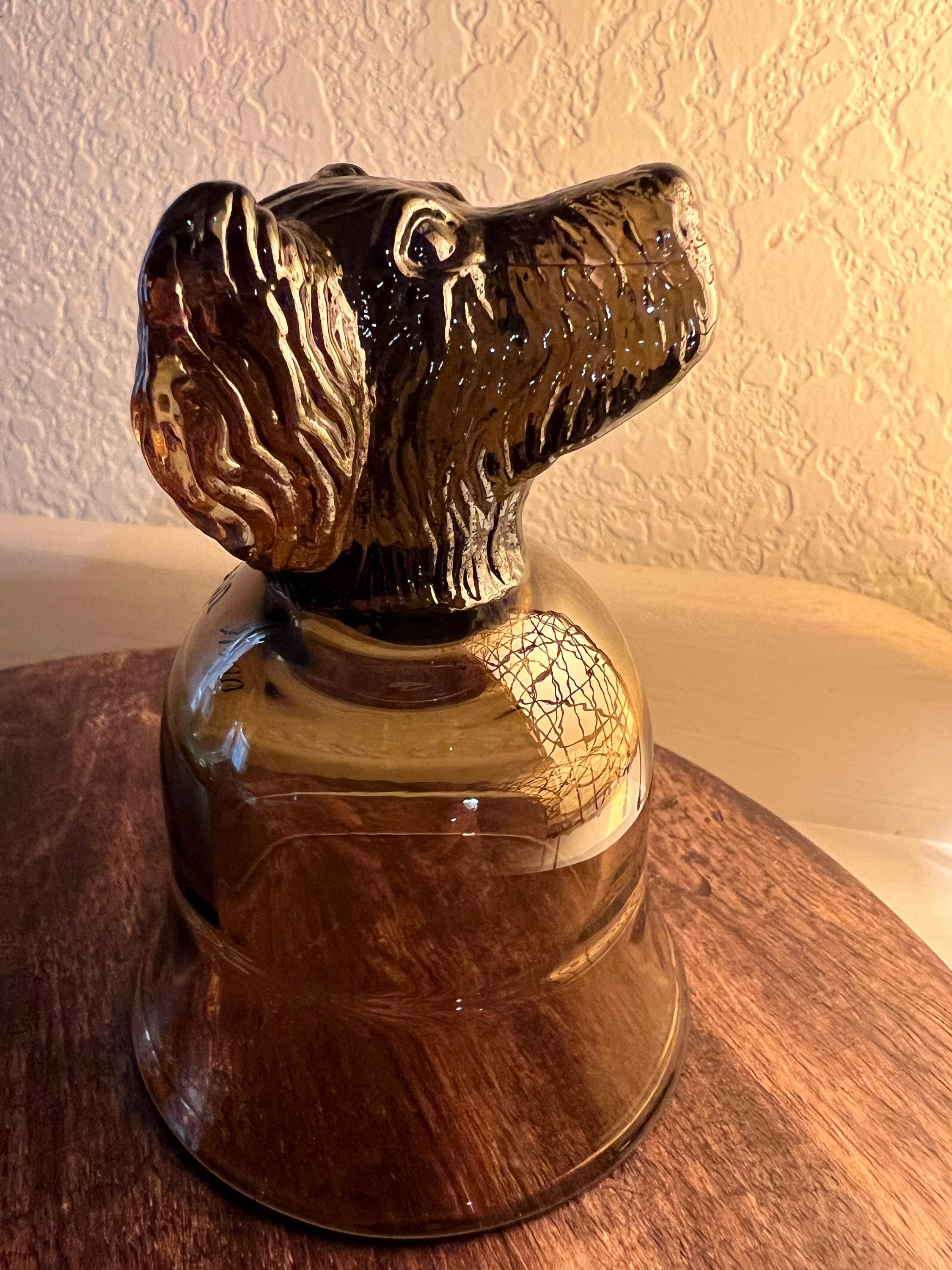 Vintage Avon Whiskey Glass Dog Bust,  Amber Spaniel Figurine, Pet Memorial and Animal Altar Decor