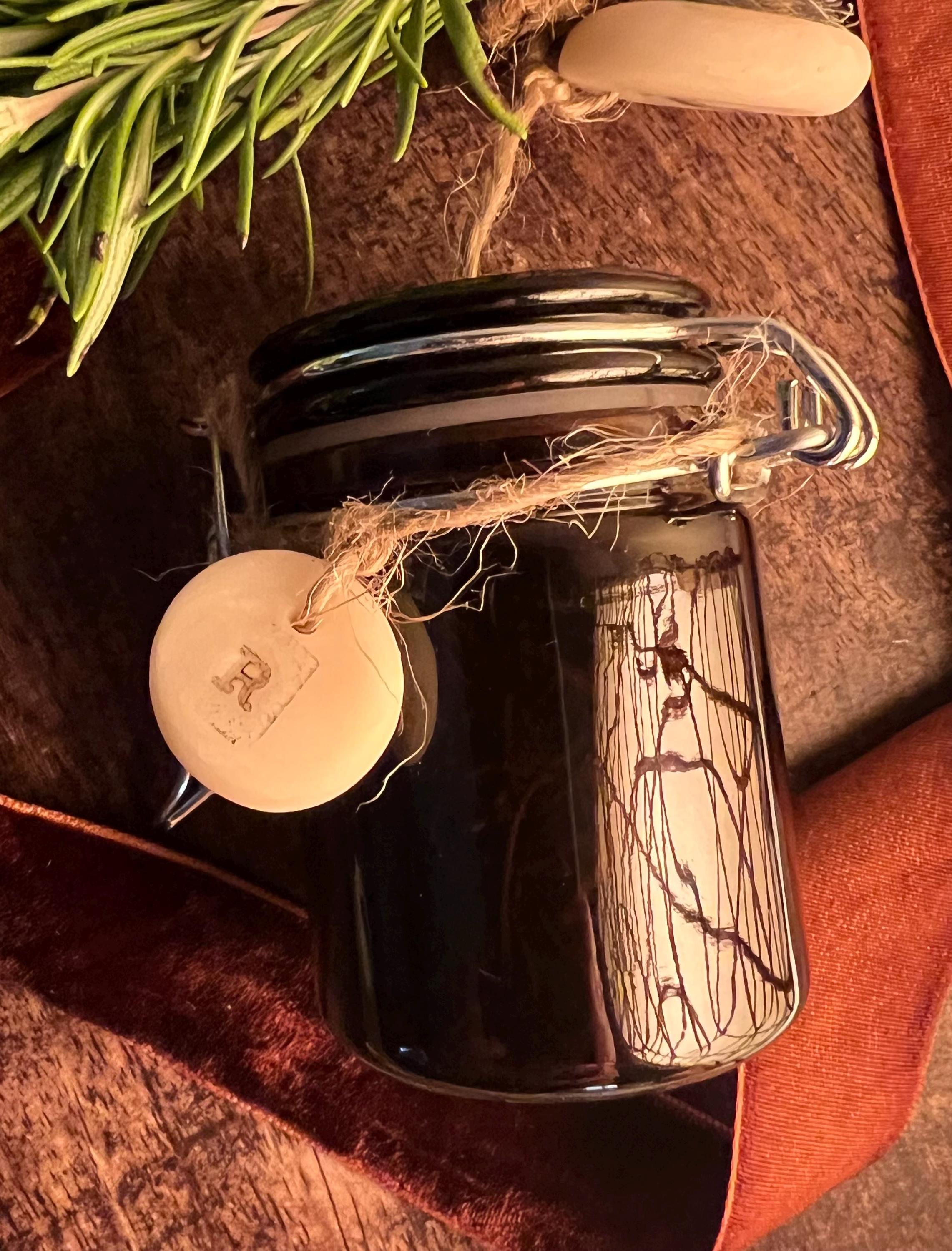 Mini Homegrown Dried Rosemary in Mini Amber Glass Jar, Reusable Apothecary Herb Jar,  Kitchen Witch Herb, Green Witch Curio, Handmade Charm, Gift
