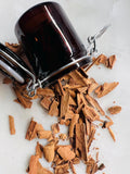 Organic Crushed Cinnamon Stick in Amber Glass Jar, Rustic Apothecary Spice Jar, Kitchen Witch Curio, Handmade Clay Cinnamon Charm, Gift
