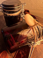 Organic Crushed Cinnamon Stick in Amber Glass Jar, Rustic Apothecary Spice Jar, Kitchen Witch Curio, Handmade Clay Cinnamon Charm, Gift