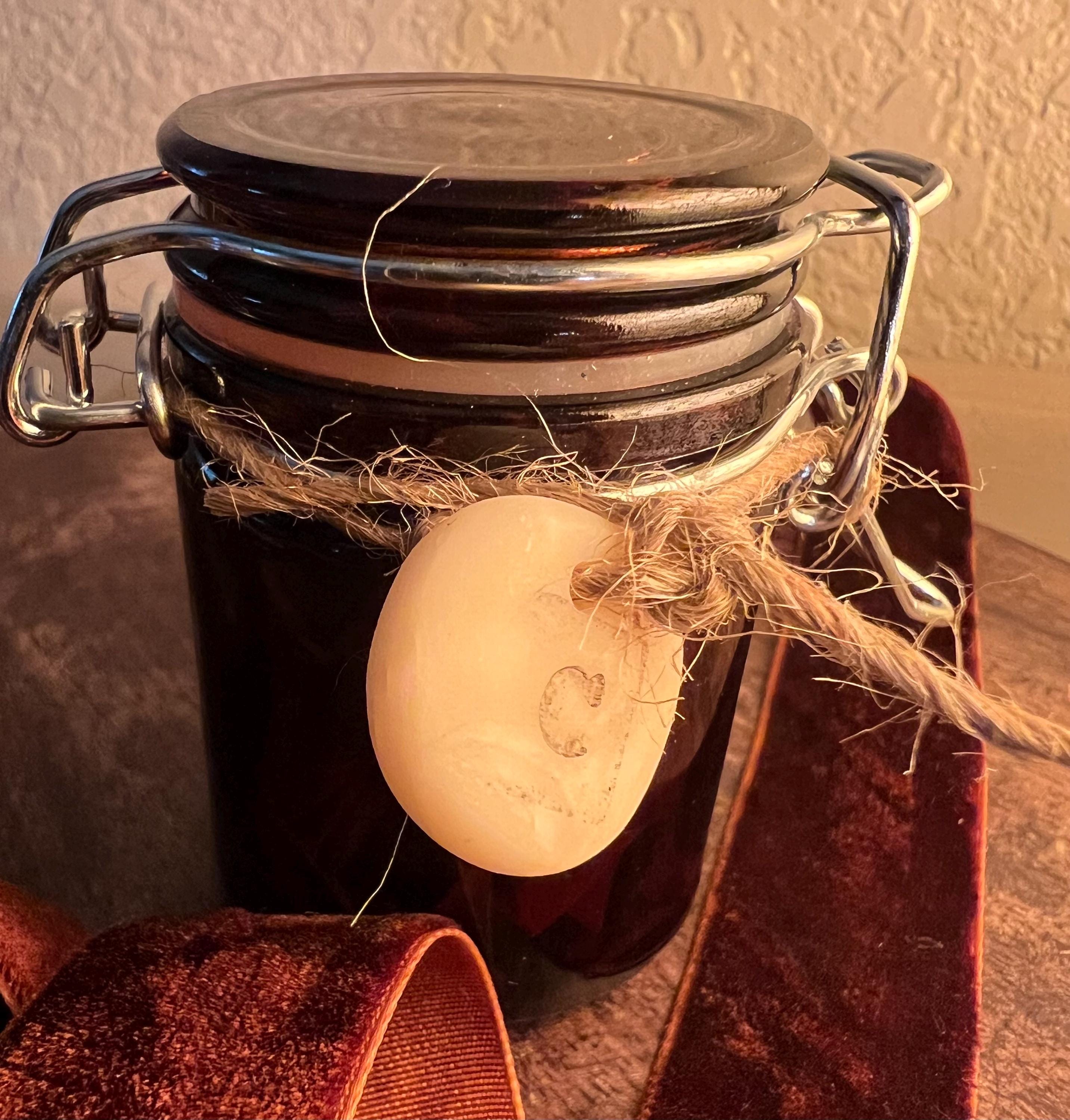 Organic Crushed Cinnamon Stick in Amber Glass Jar, Rustic Apothecary Spice Jar, Kitchen Witch Curio, Handmade Clay Cinnamon Charm, Gift