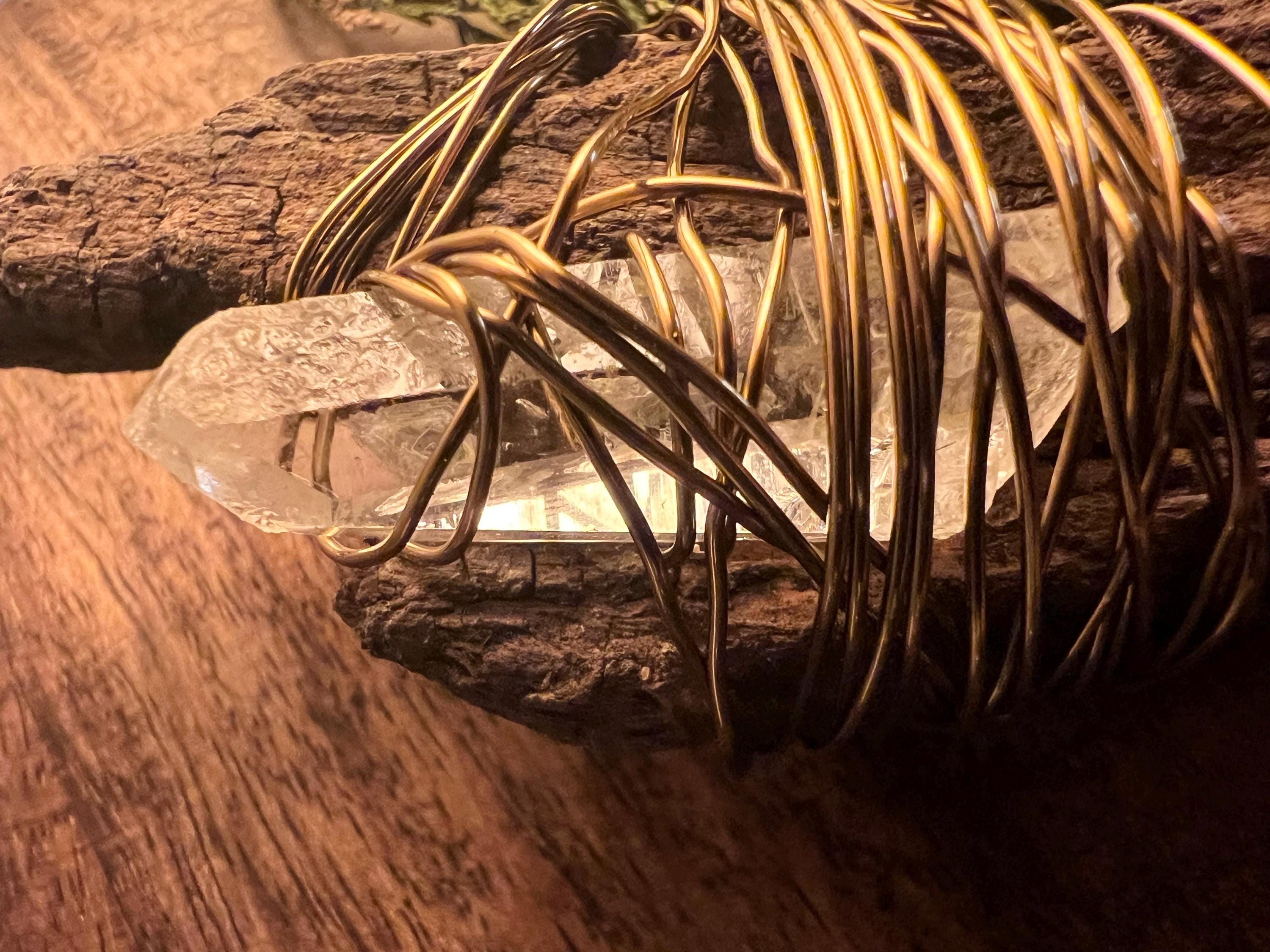 Curved Wood Wand Quartz Crystal Wand Copper Wrapped Wand Foraged Wood Ritual Tool Handmade Witch Wand