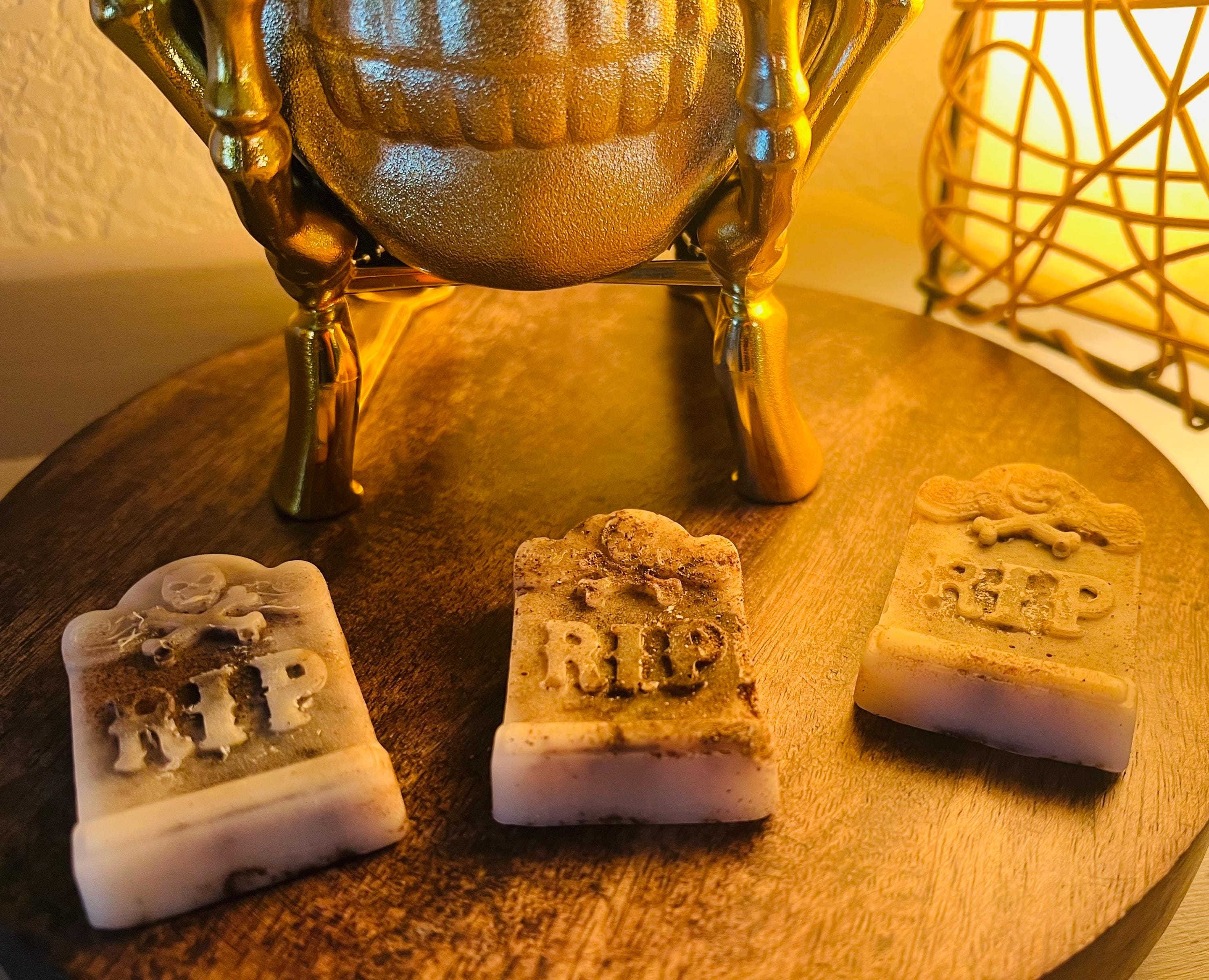 Handmade Beeswax Tombstone Wax Melts, Allspice Scented, Graveyard Decor, Set of 3