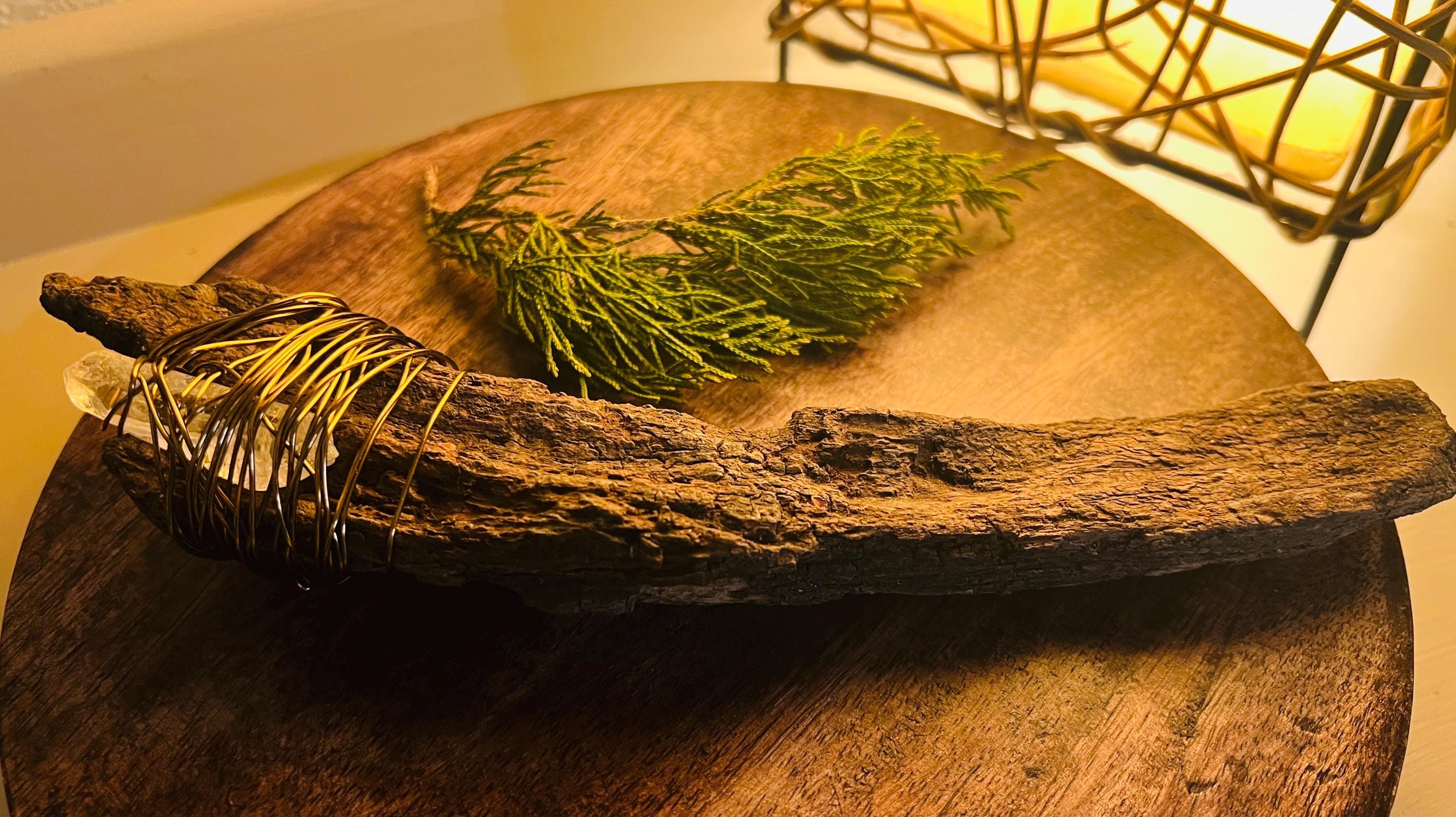 Curved Wood Wand Quartz Crystal Wand Copper Wrapped Wand Foraged Wood Ritual Tool Handmade Witch Wand