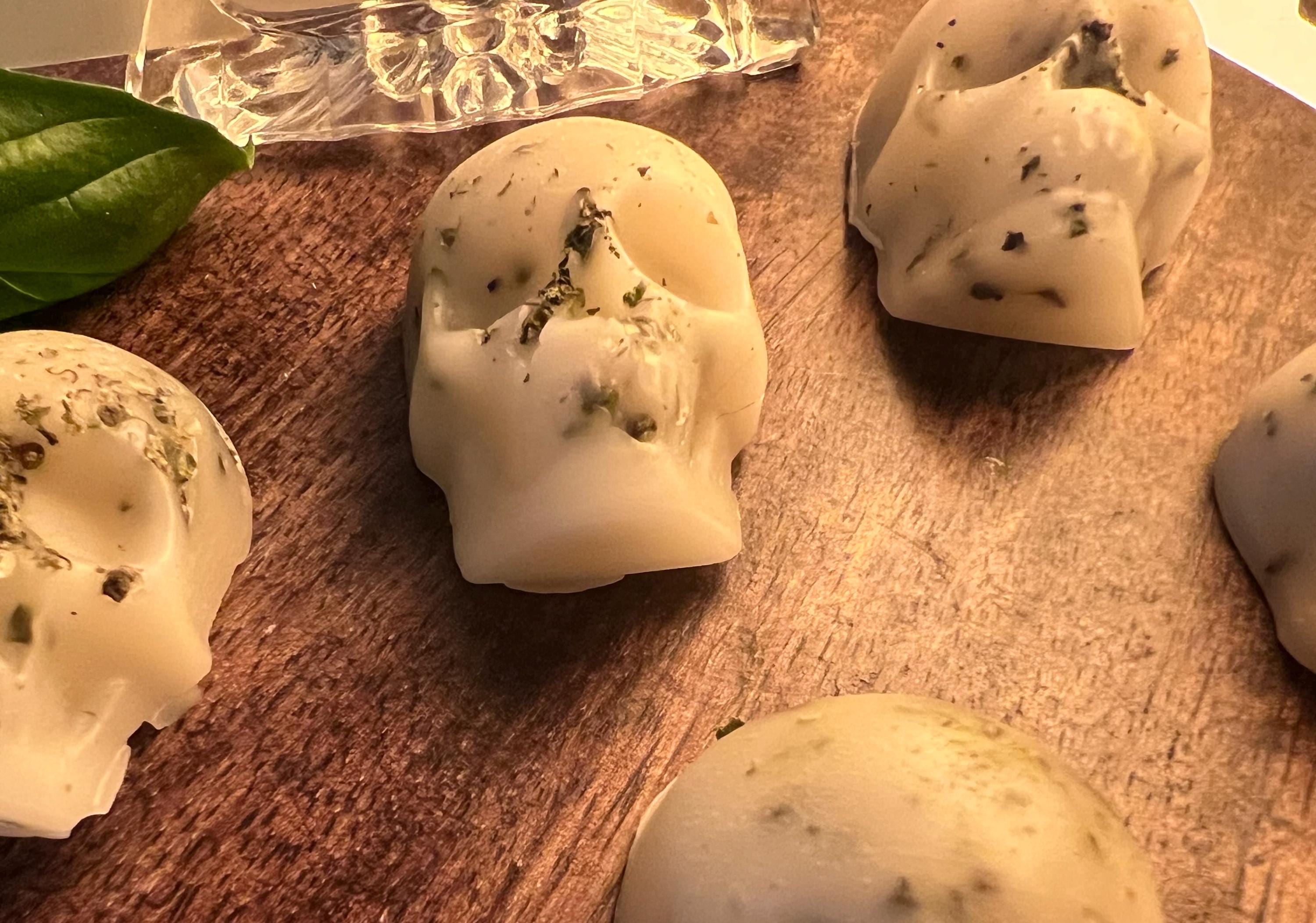 Beeswax Skull Melts with Basil, Witchy Charms, Set of 3 or 7