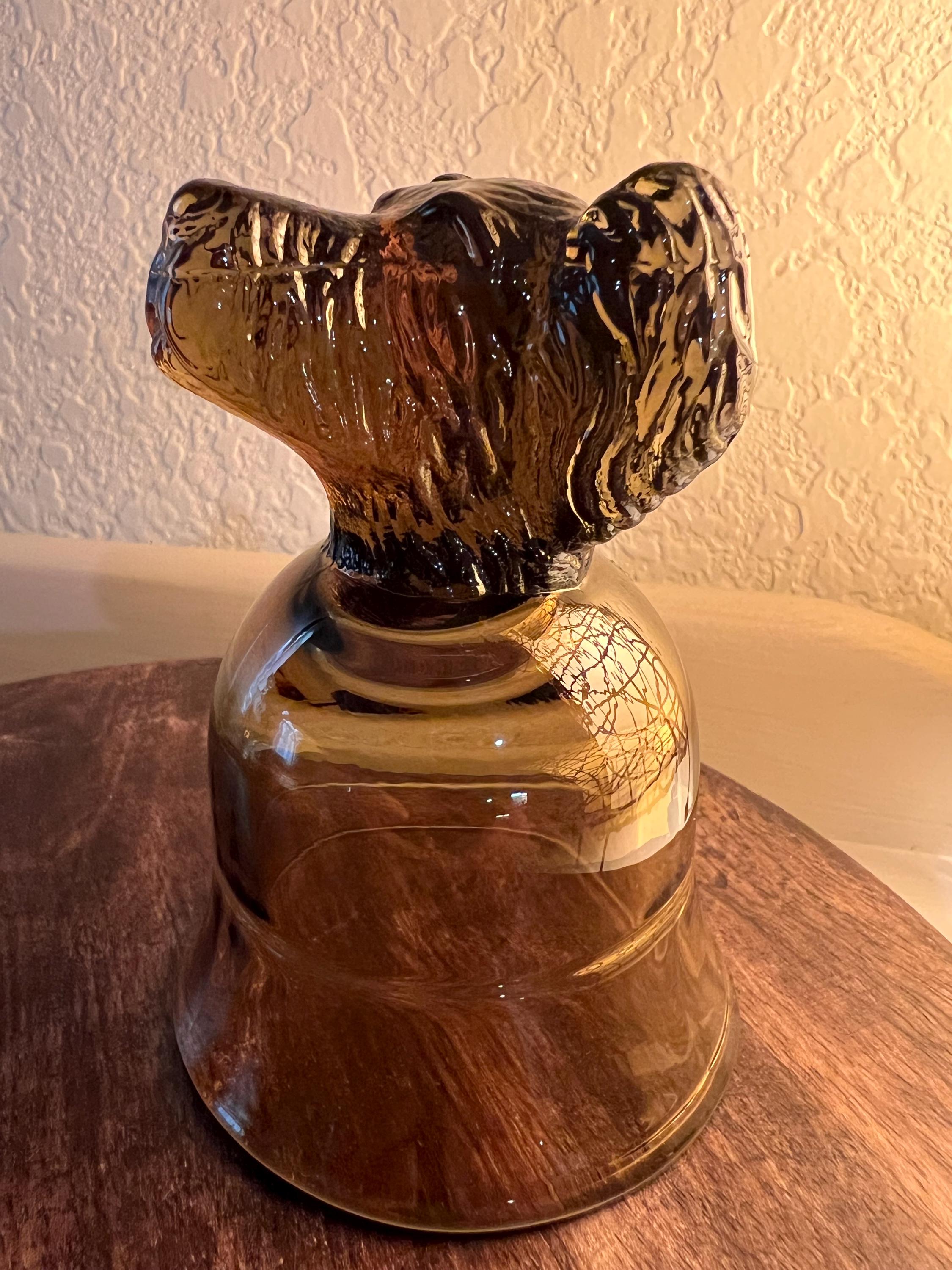 Vintage Avon Whiskey Glass Dog Bust,  Amber Spaniel Figurine, Pet Memorial and Animal Altar Decor