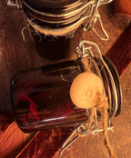 Organic Crushed Cinnamon Stick in Amber Glass Jar, Rustic Apothecary Spice Jar, Kitchen Witch Curio, Handmade Clay Cinnamon Charm, Gift