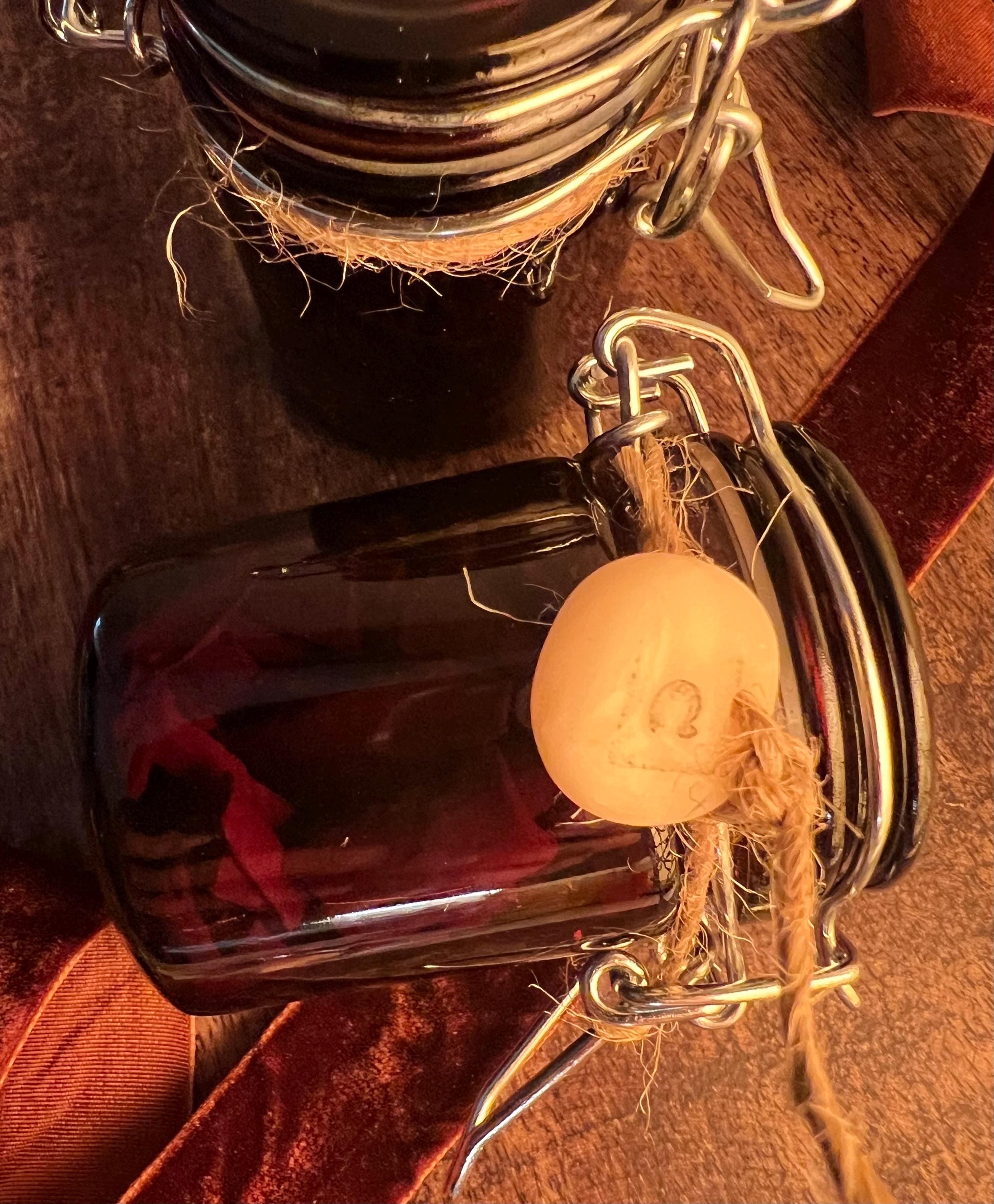 Organic Crushed Cinnamon Stick in Amber Glass Jar, Rustic Apothecary Spice Jar, Kitchen Witch Curio, Handmade Clay Cinnamon Charm, Gift
