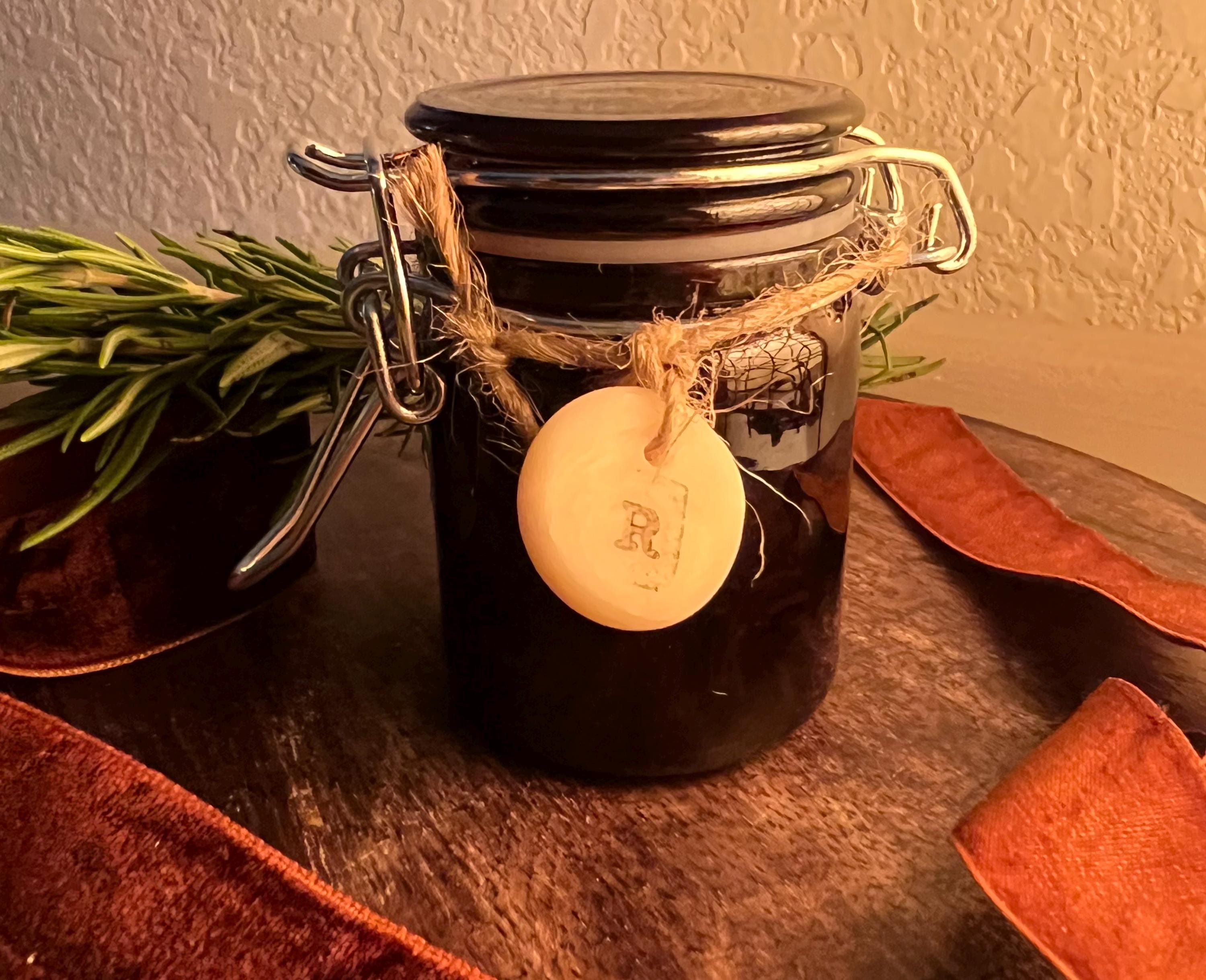 Mini Homegrown Dried Rosemary in Mini Amber Glass Jar, Reusable Apothecary Herb Jar,  Kitchen Witch Herb, Green Witch Curio, Handmade Charm, Gift