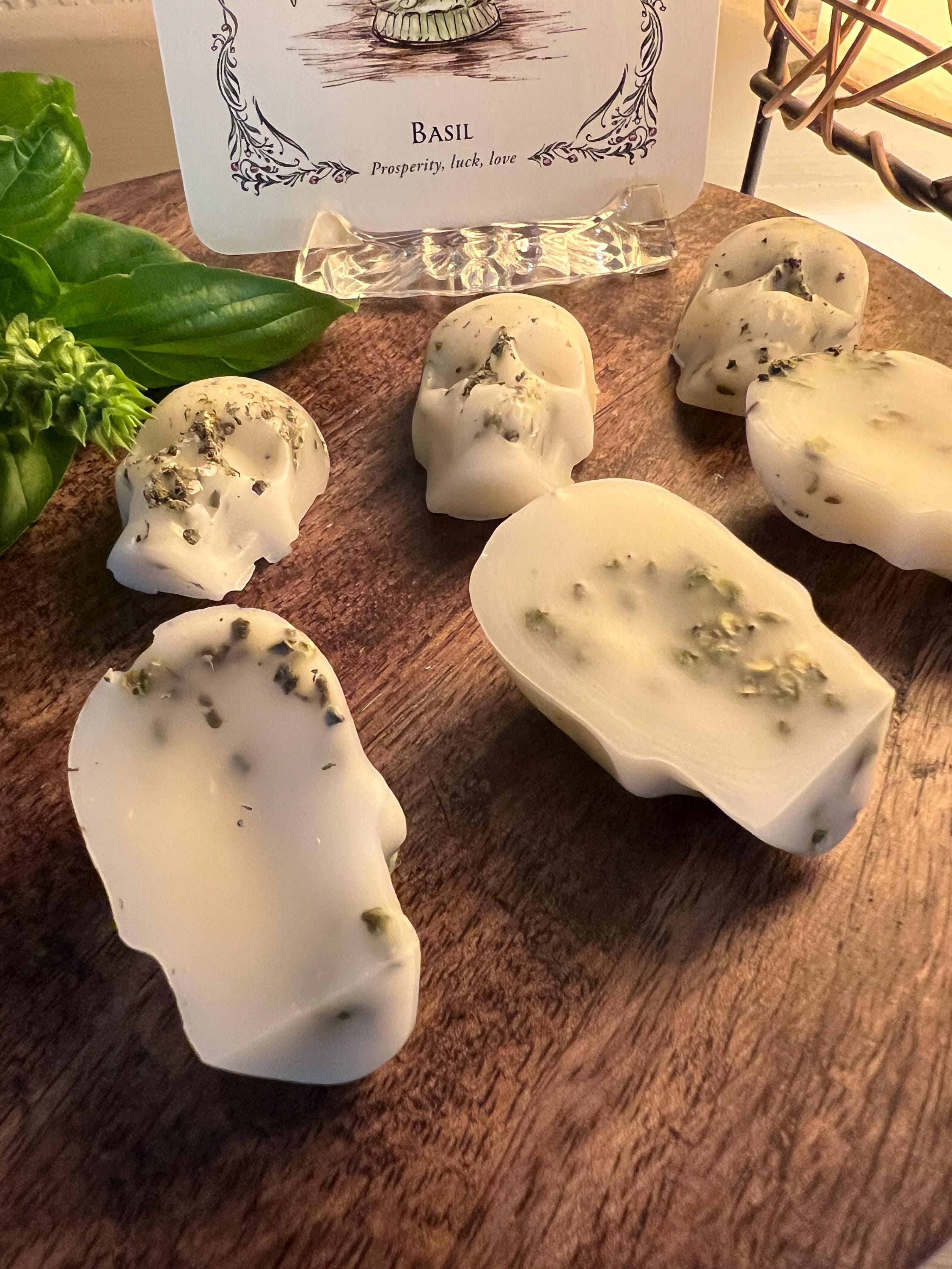 Beeswax Skull Melts with Basil, Witchy Charms, Set of 3 or 7
