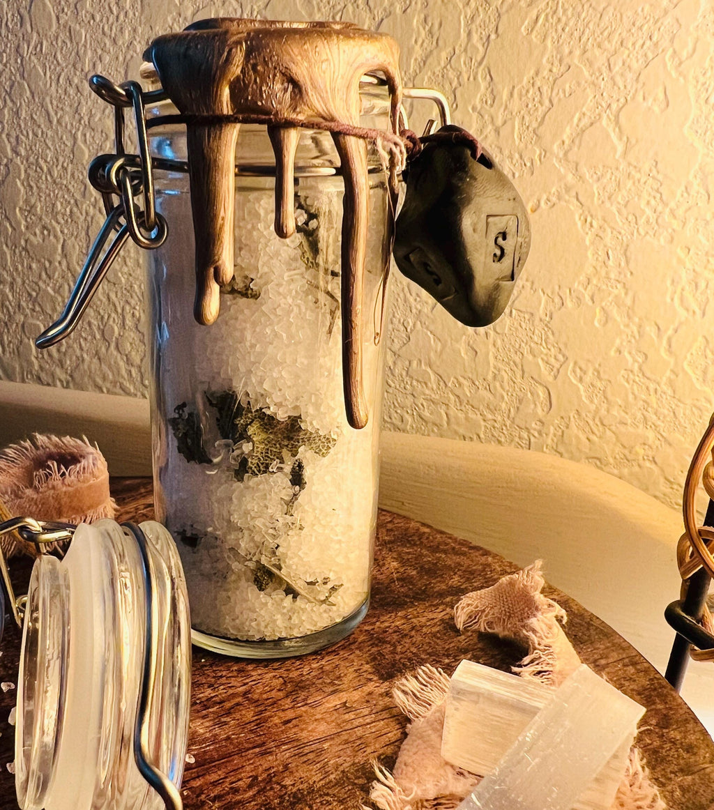 Triple S Protection Charm Jar, Salt Sage Selenite Protection Spell, Witchcraft Protection Jar, Spiritual Protection Charm, OLC Original