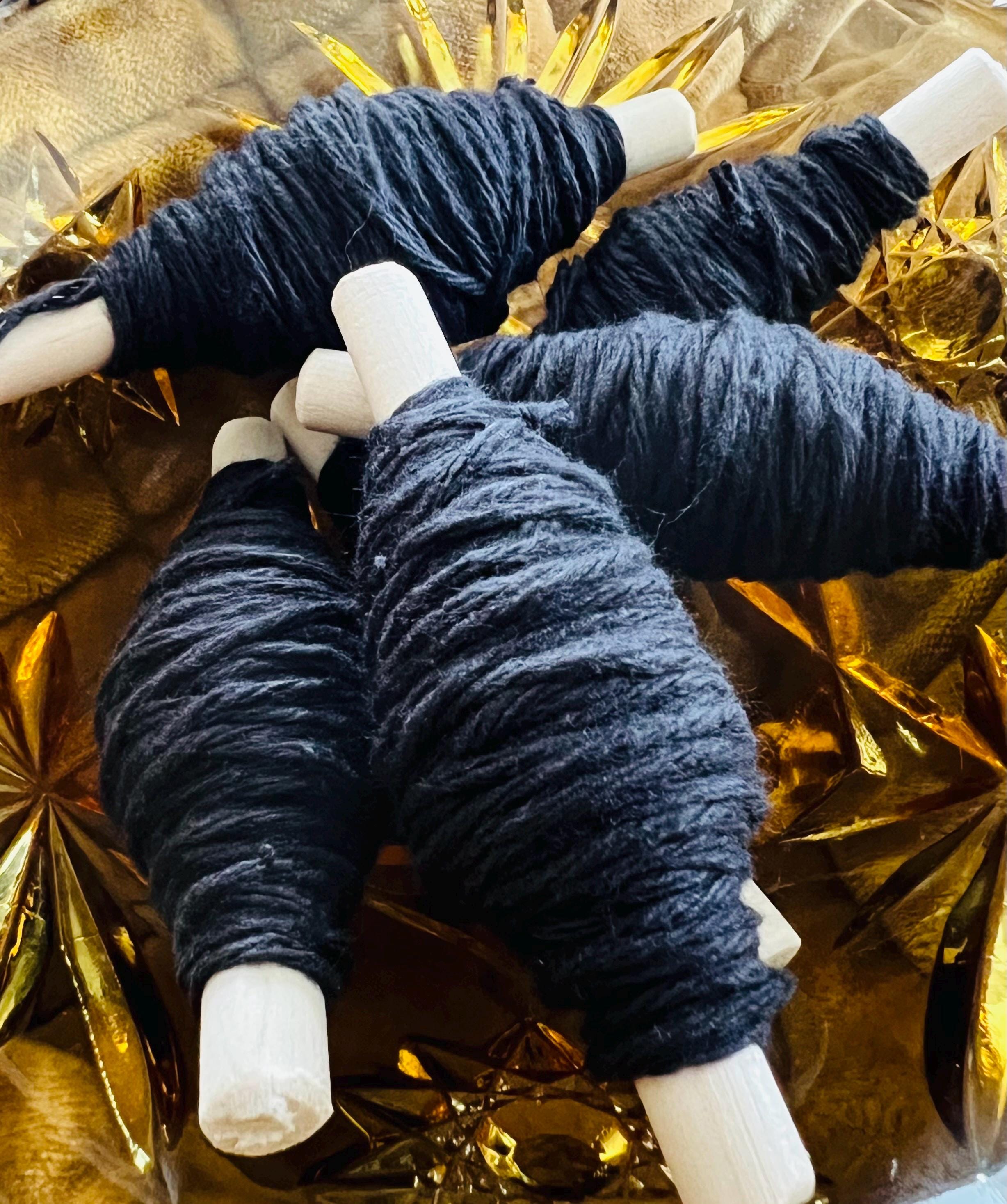 Hand Wound Black Yarn Quill, Sturgeon Moon Charged Cotton Twine