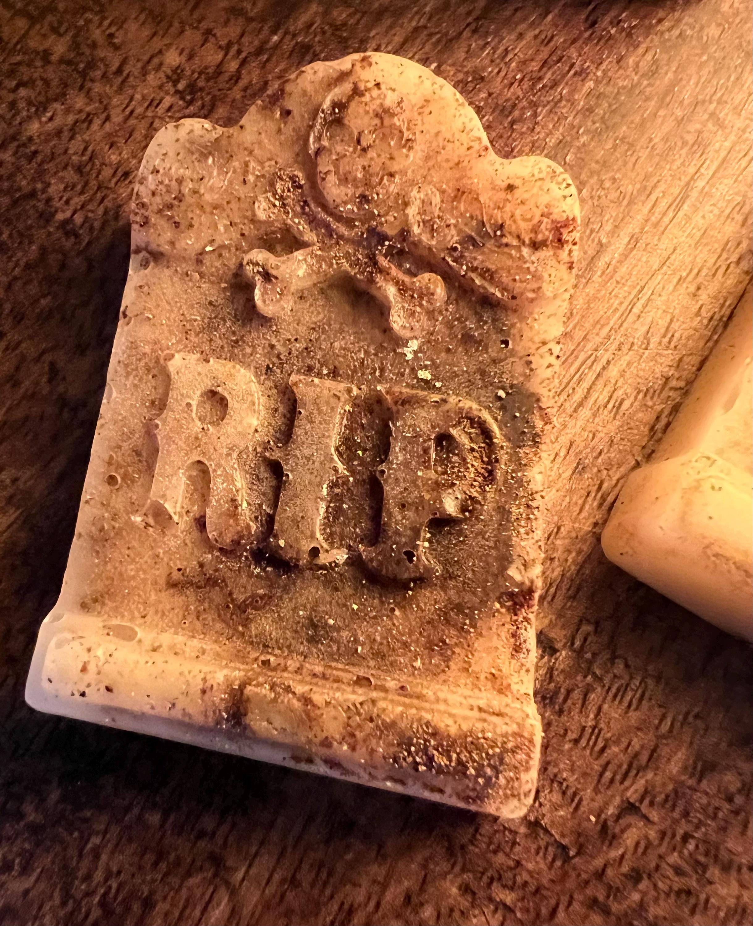 Handmade Beeswax Tombstone Wax Melts, Allspice Scented, Graveyard Decor, Set of 3
