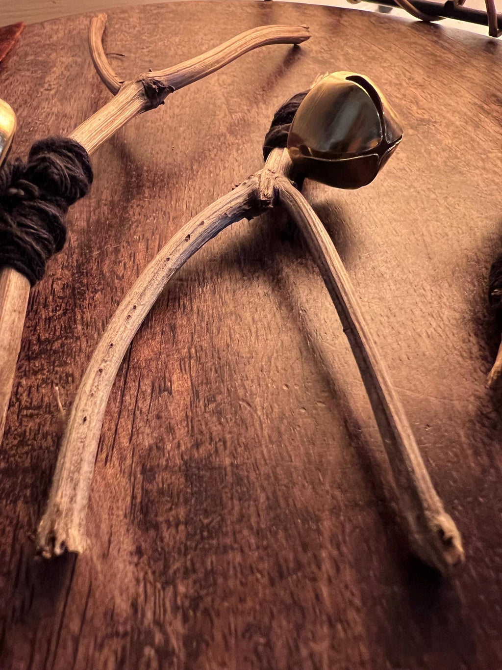 Vegan Wishbone, Organic Basil Wishbone Charm, Gold Bell, Vegan Witchcraft Curio