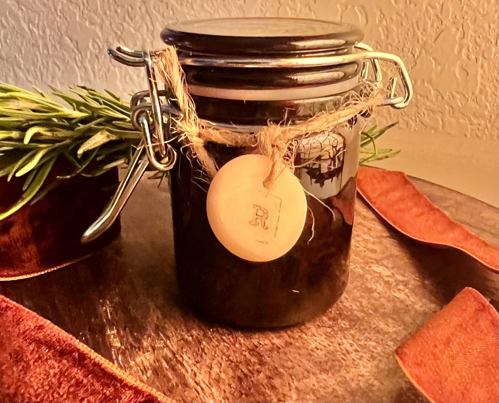 Mini Homegrown Dried Rosemary in Mini Amber Glass Jar, Reusable Apothecary Herb Jar,  Kitchen Witch Herb, Green Witch Curio, Handmade Charm, Gift