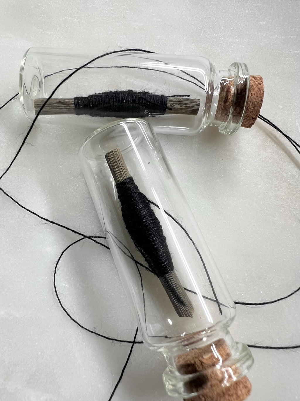 Black Thread Protection Charm, Rose Stem Binding Vial, Witchcraft Spell Supply, Banishing Curio