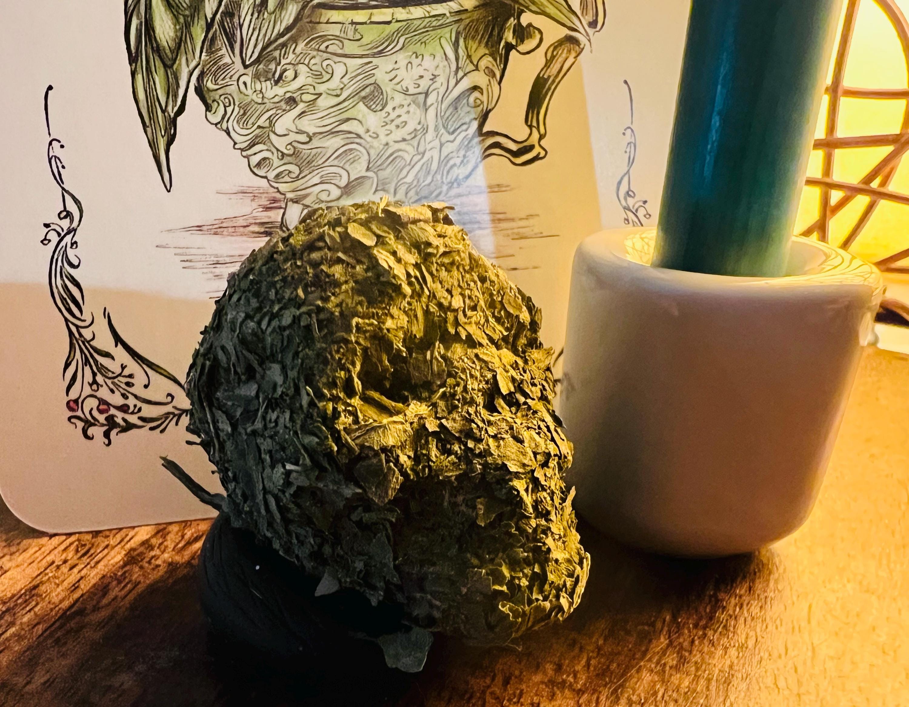 Basil Covered Skull Charm, Homegrown Herbs, Mini Altar Decor