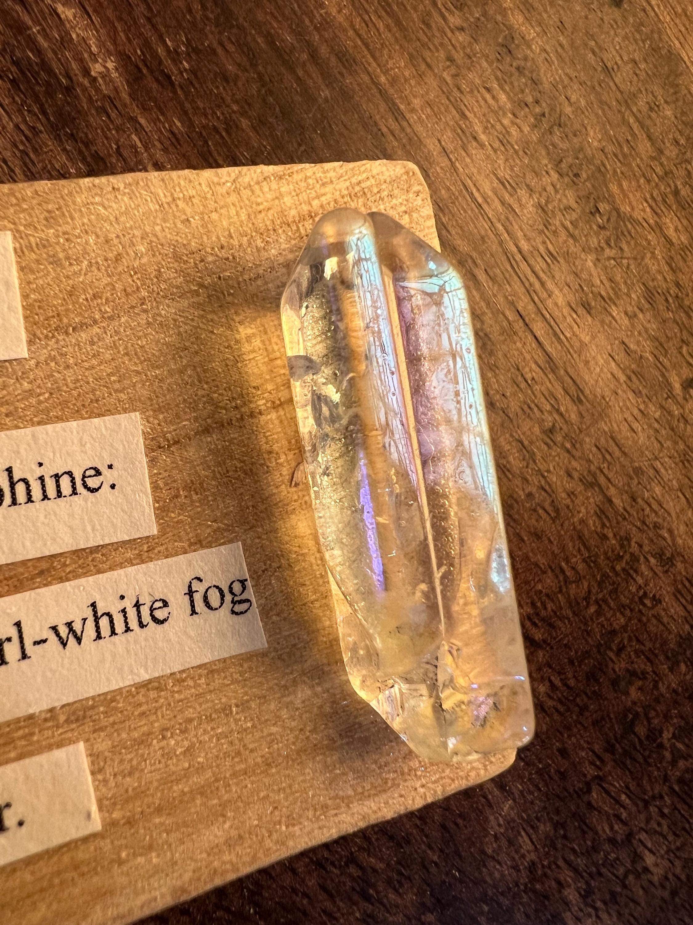 Orgasm, poetry art, reclaimed wood, aura quartz, made by the witch at OLC