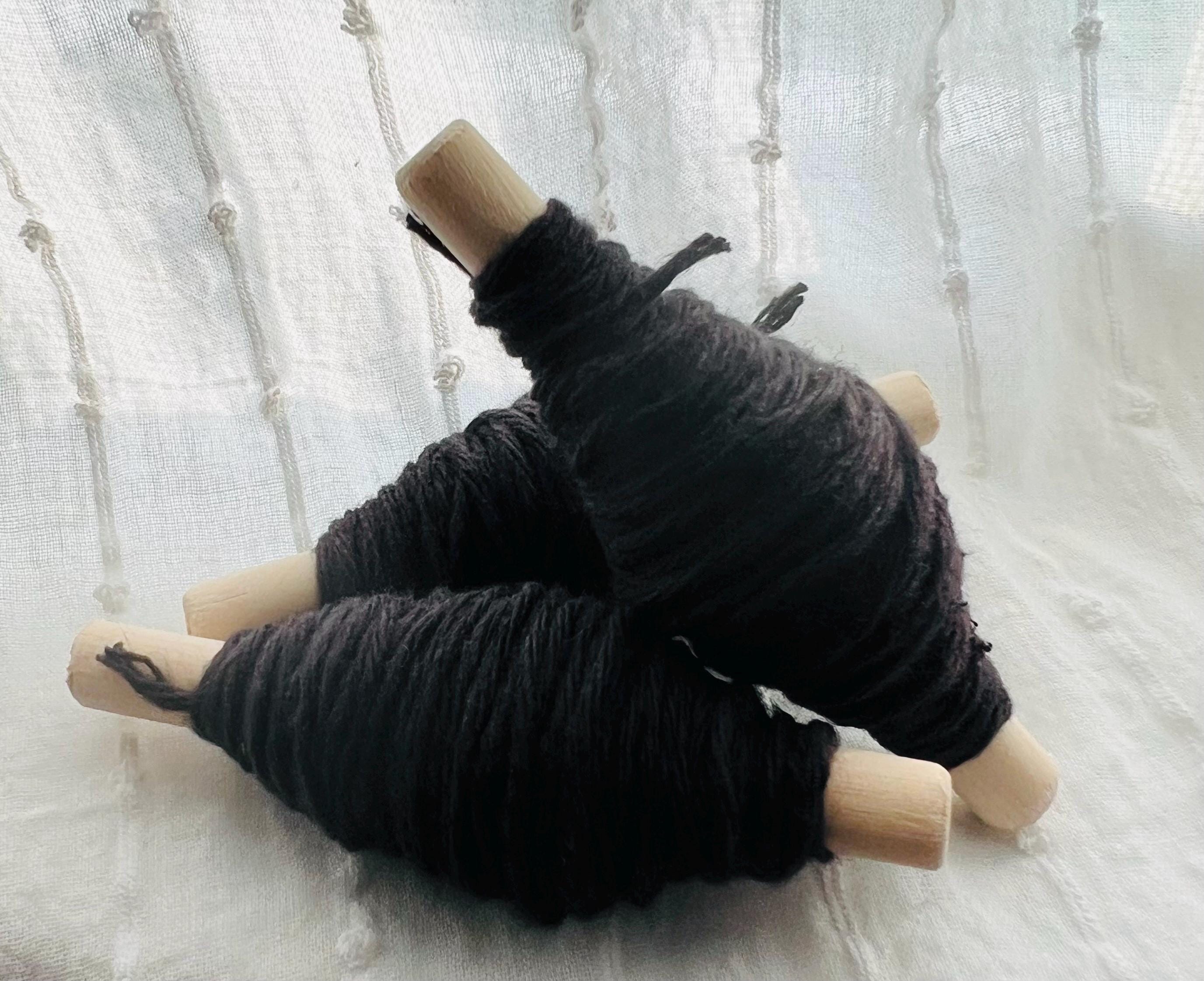 Hand Wound Black Yarn Quill, Sturgeon Moon Charged Cotton Twine