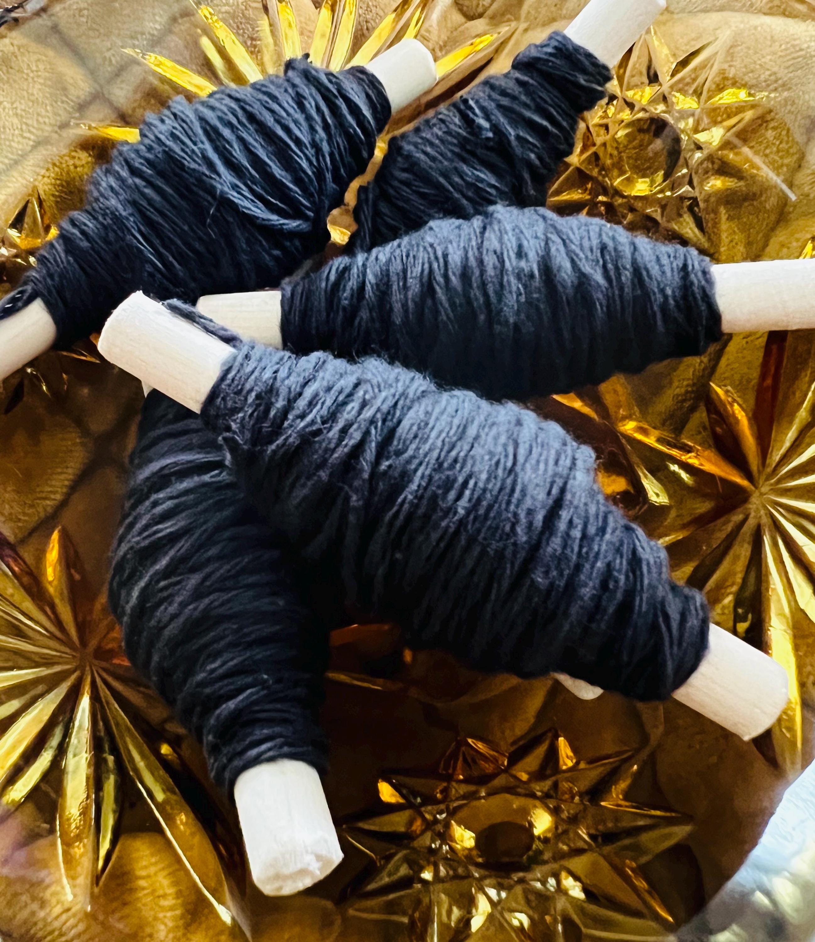 Hand Wound Black Yarn Quill, Sturgeon Moon Charged Cotton Twine